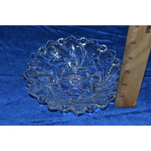 Vintage Indiana Glass Wild Rose Clear Flower Dessert Plate Bowl Dish Tray Leaf - Picture 2 of 5